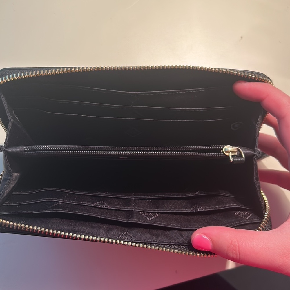 VERA BRADLEY RFID GEORGIA WALLET BANANA LEAVES BROWN BLACK ZIP AROUND CLUTCH - Picture 2 of 3